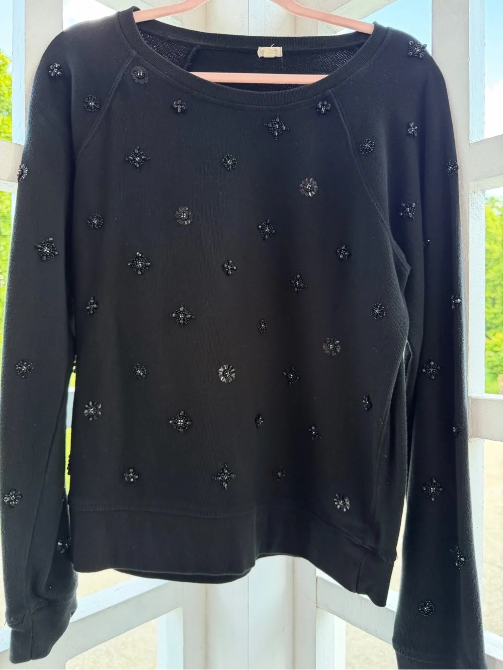 J Crew L Jeweled Black Long-Sleeve Sweatshirt